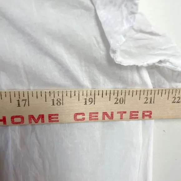 White Pintuck Boho Crochet Fringe Tunic Top Small Cotton Flutter Sleeve Coastal - Picture 7 of 8